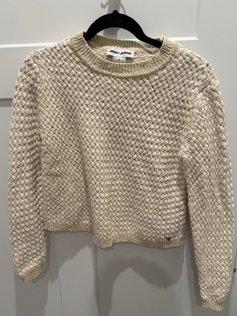 Dkny Cream Textured Crewneck Sweater